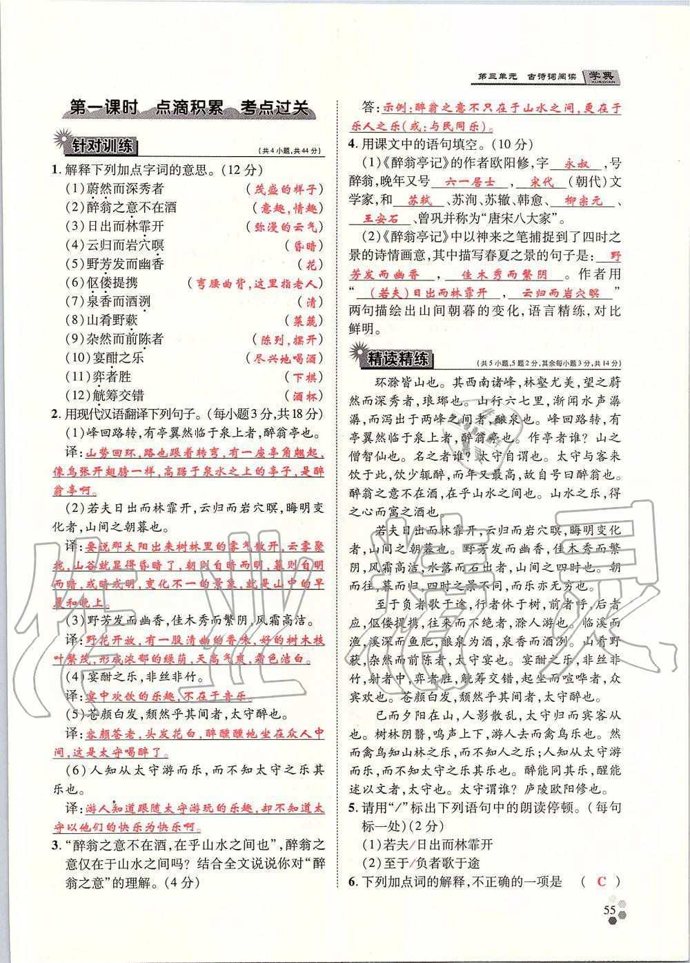 2019年學(xué)典九年級(jí)語文全一冊(cè)人教版北京時(shí)代華文書局 第55頁