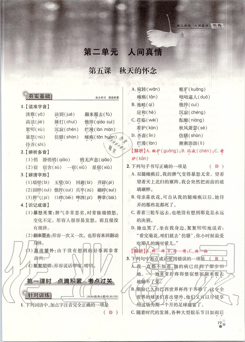 2019年學(xué)典七年級(jí)語文上冊(cè)人教版北京時(shí)代華文書局 第19頁