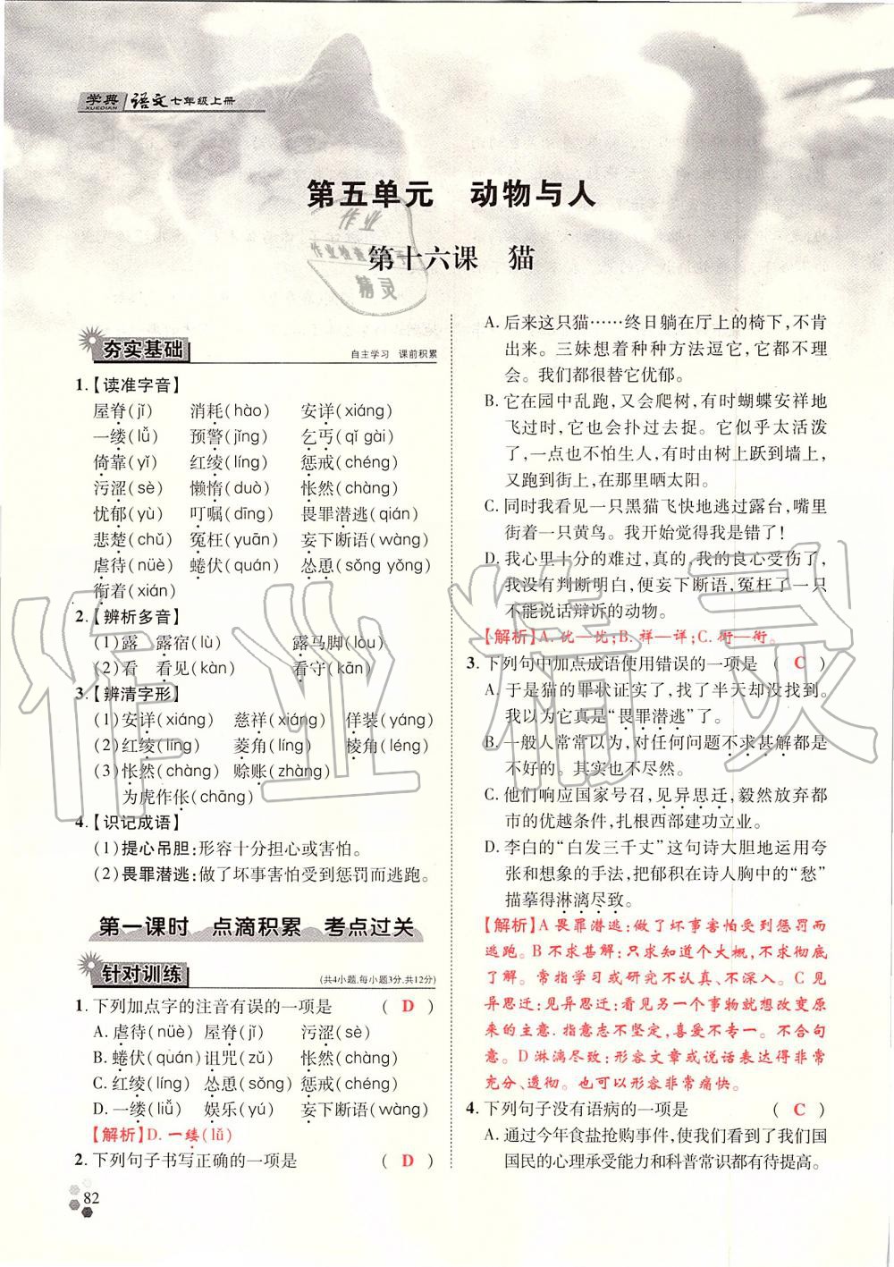 2019年學(xué)典七年級(jí)語(yǔ)文上冊(cè)人教版北京時(shí)代華文書局 第82頁(yè)