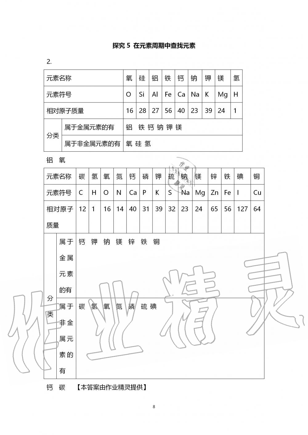 2019年探究活動報告冊九年級化學上冊人教版 第8頁