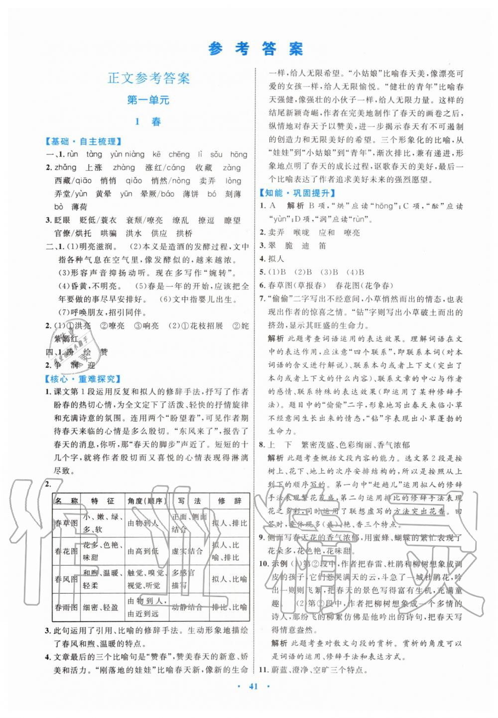 2019年初中同步学习目标与检测七年级语文上册人教版 第1页