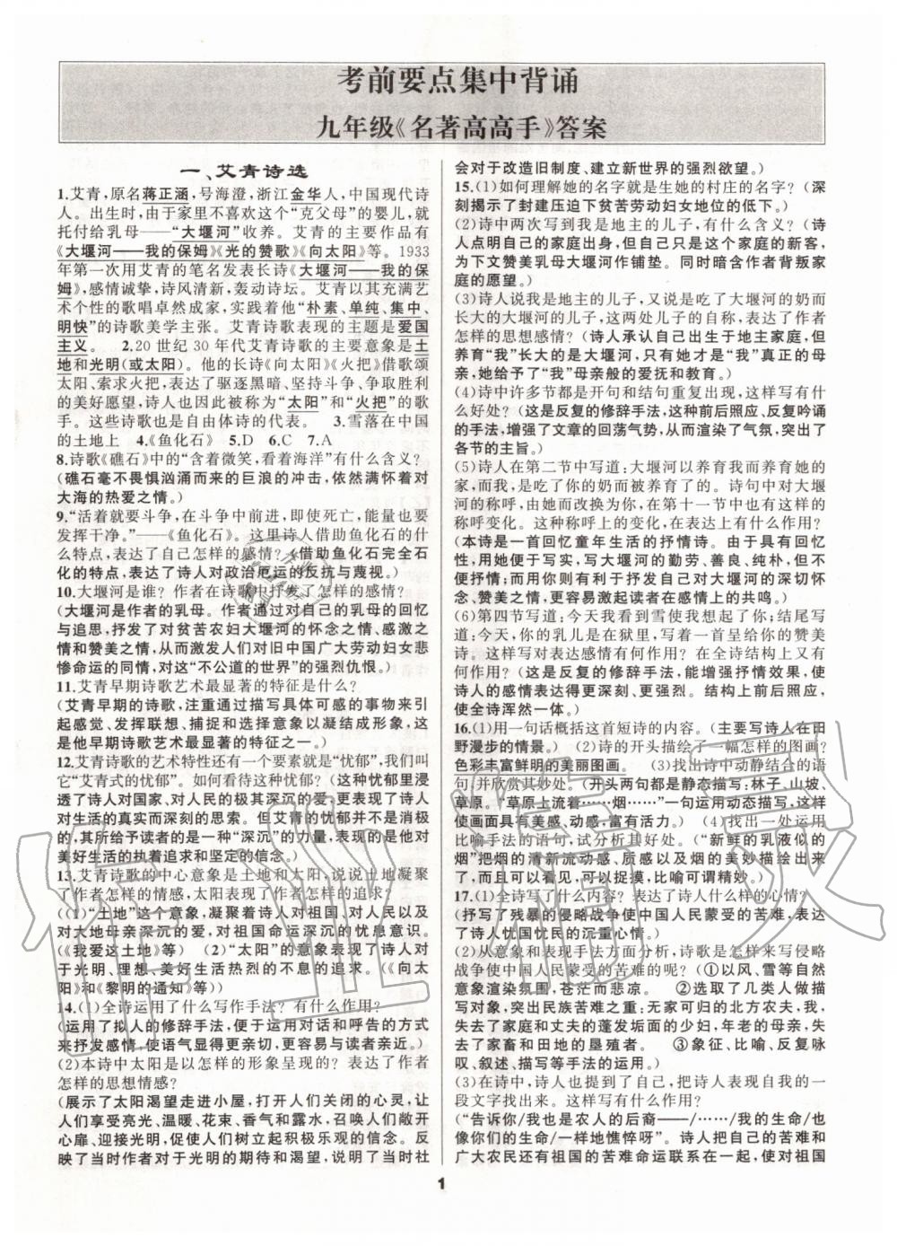 2019年名著高高手九年級(jí)語文中考人教版 第1頁