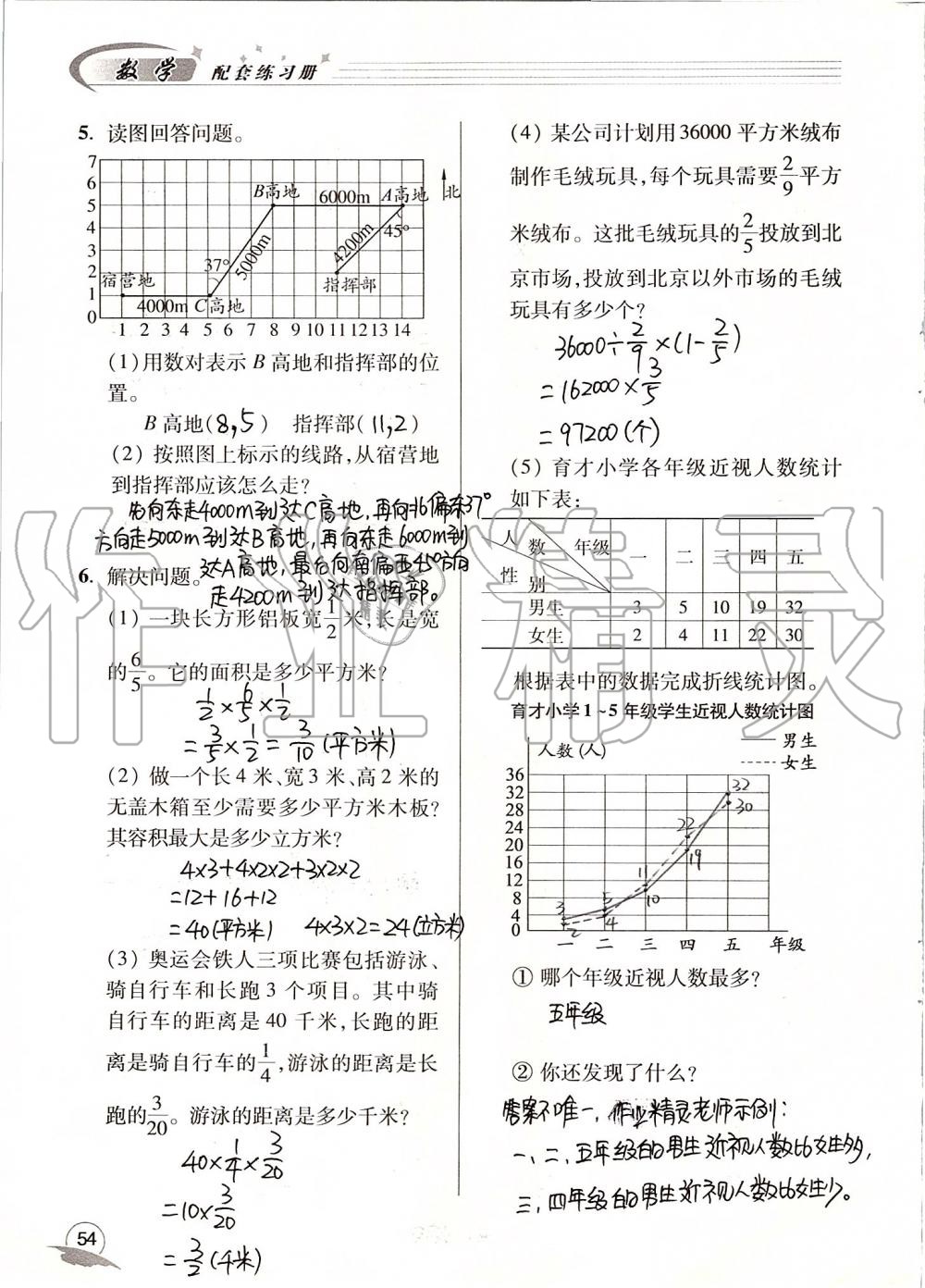 2019年數(shù)學(xué)配套練習(xí)冊五年級上冊青島版五四制 第54頁