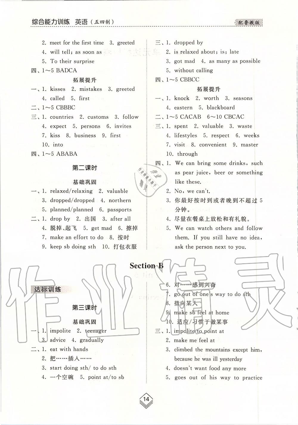 2019年綜合能力訓(xùn)練九年級(jí)英語(yǔ)上冊(cè)魯教版五四制 第14頁(yè)