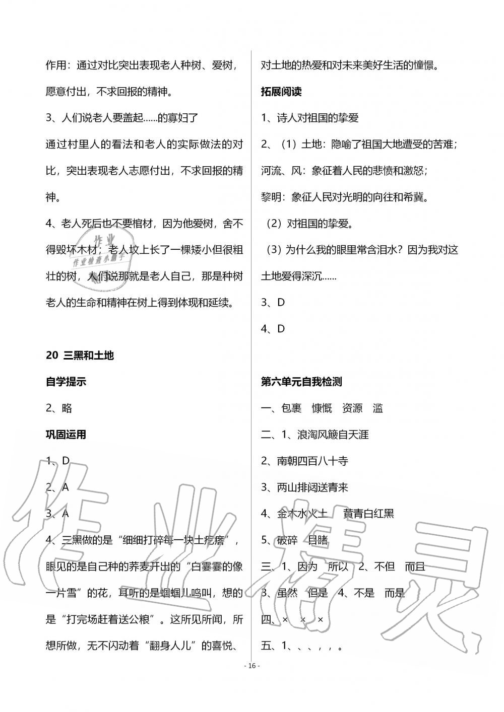 2019年自主学习指导课程六年级语文上册人教版 第16页