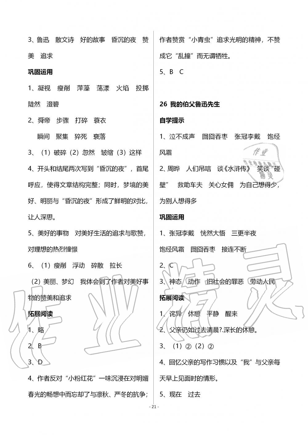 2019年自主学习指导课程六年级语文上册人教版 第21页