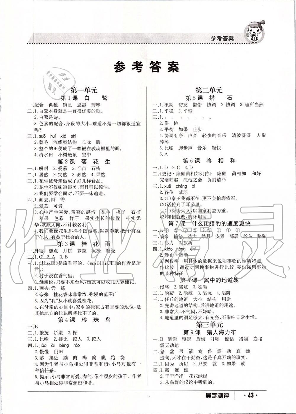 2019年金太陽導(dǎo)學(xué)案五年級語文上冊人教版 第17頁