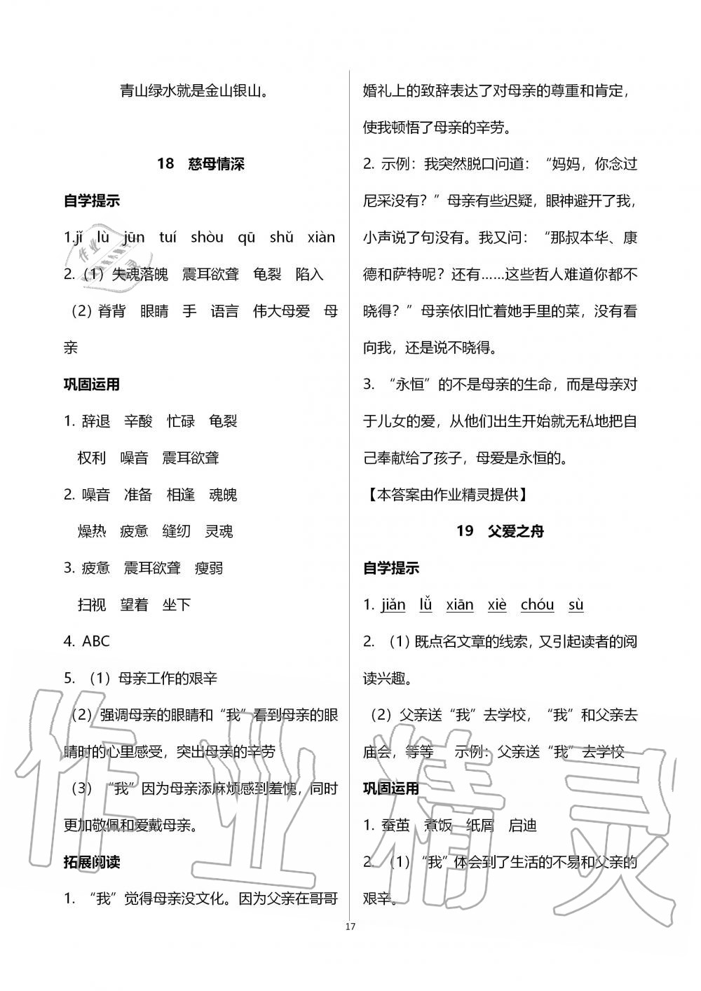 2019年自主學(xué)習(xí)指導(dǎo)課程五年級語文上冊人教版 第17頁