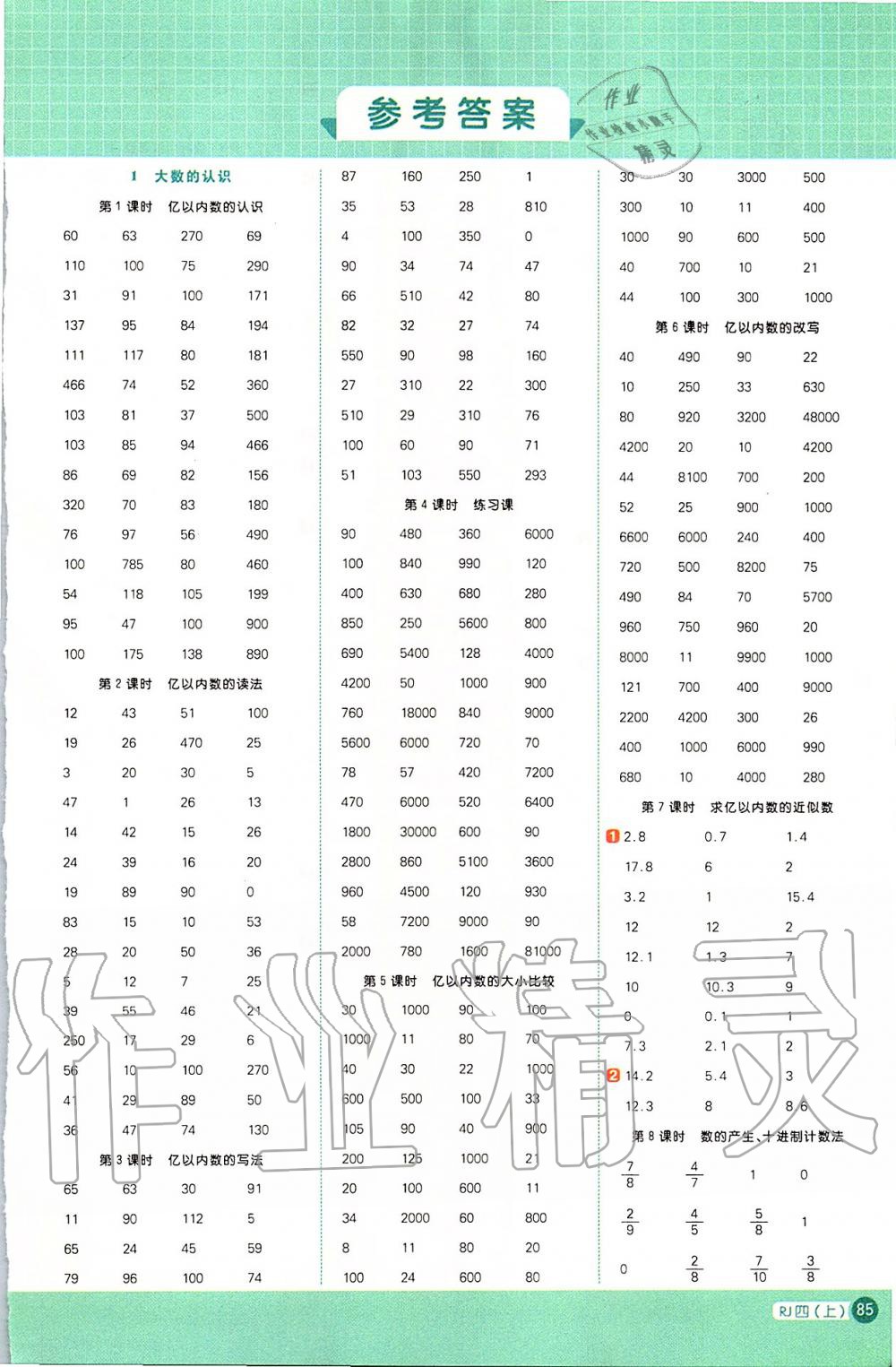 2019年阳光同学计算小达人四年级数学上册人教版广东专版 第1页