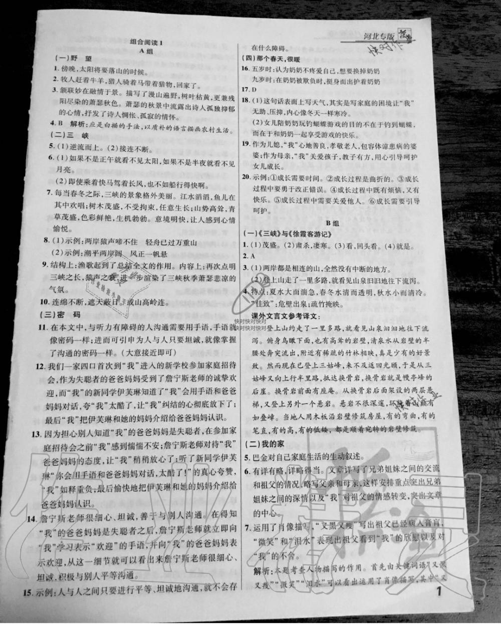 2019年組合閱讀八年級語文人教版A版河北專版河北少年兒童出版社 第1頁