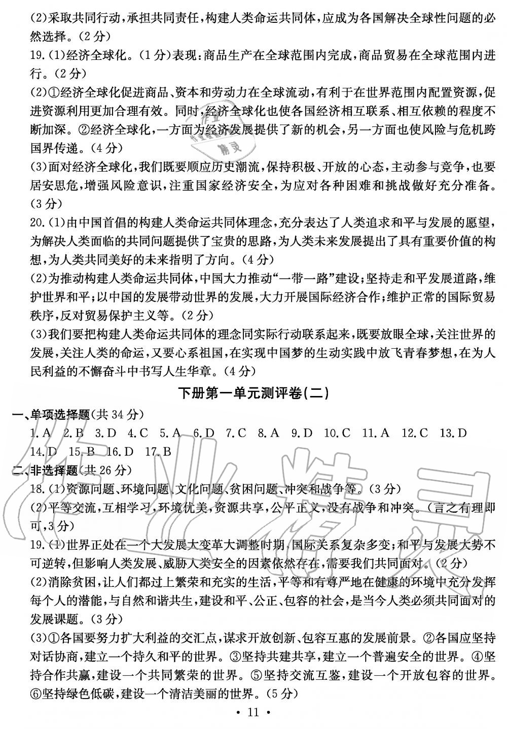 2019年大顯身手素質(zhì)教育單元測評卷九年級道德與法治全一冊人教版 第11頁