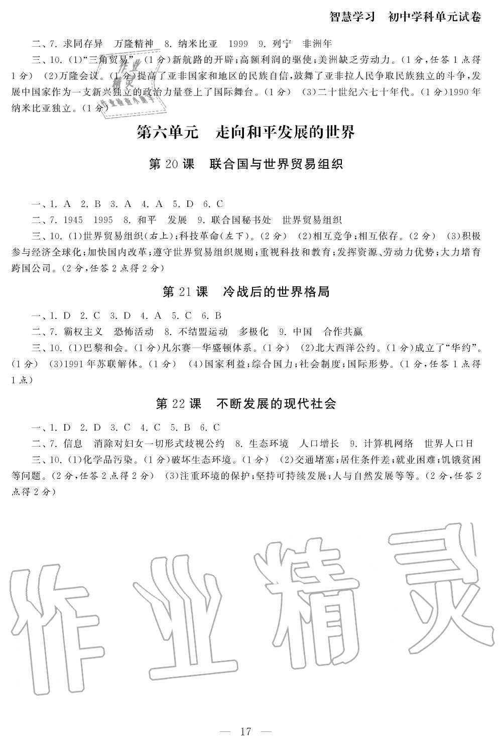 2019年智慧學(xué)習(xí)初中學(xué)科單元試卷九年級歷史全一冊人教版 第17頁