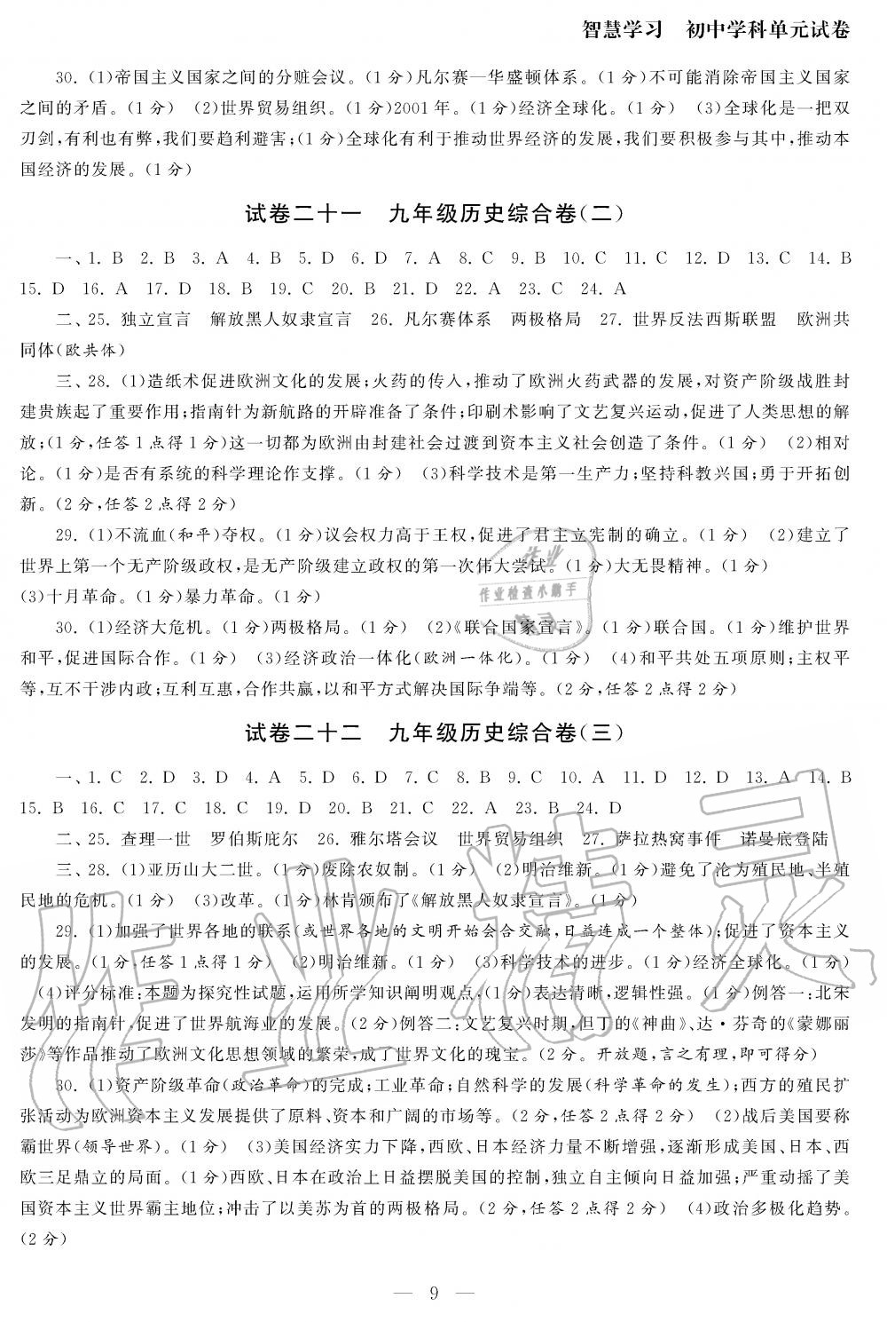 2019年智慧學(xué)習(xí)初中學(xué)科單元試卷九年級(jí)歷史全一冊人教版 第9頁