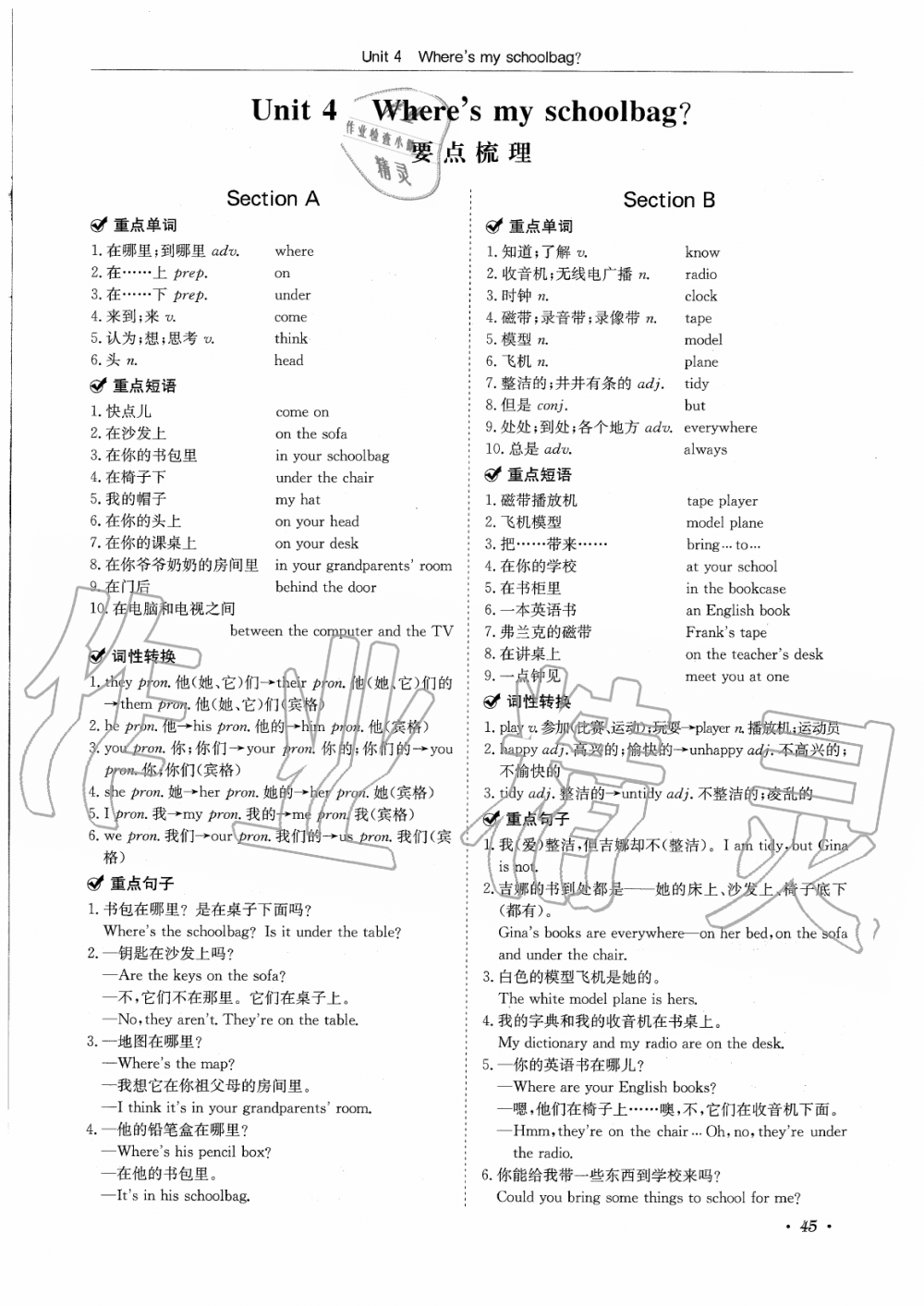 2019年蓉城学霸七年级英语上册人教版 第45页