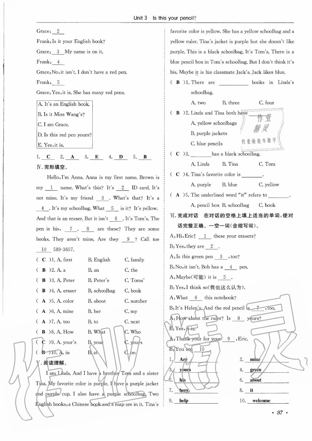 2019年蓉城学霸七年级英语上册人教版 第37页