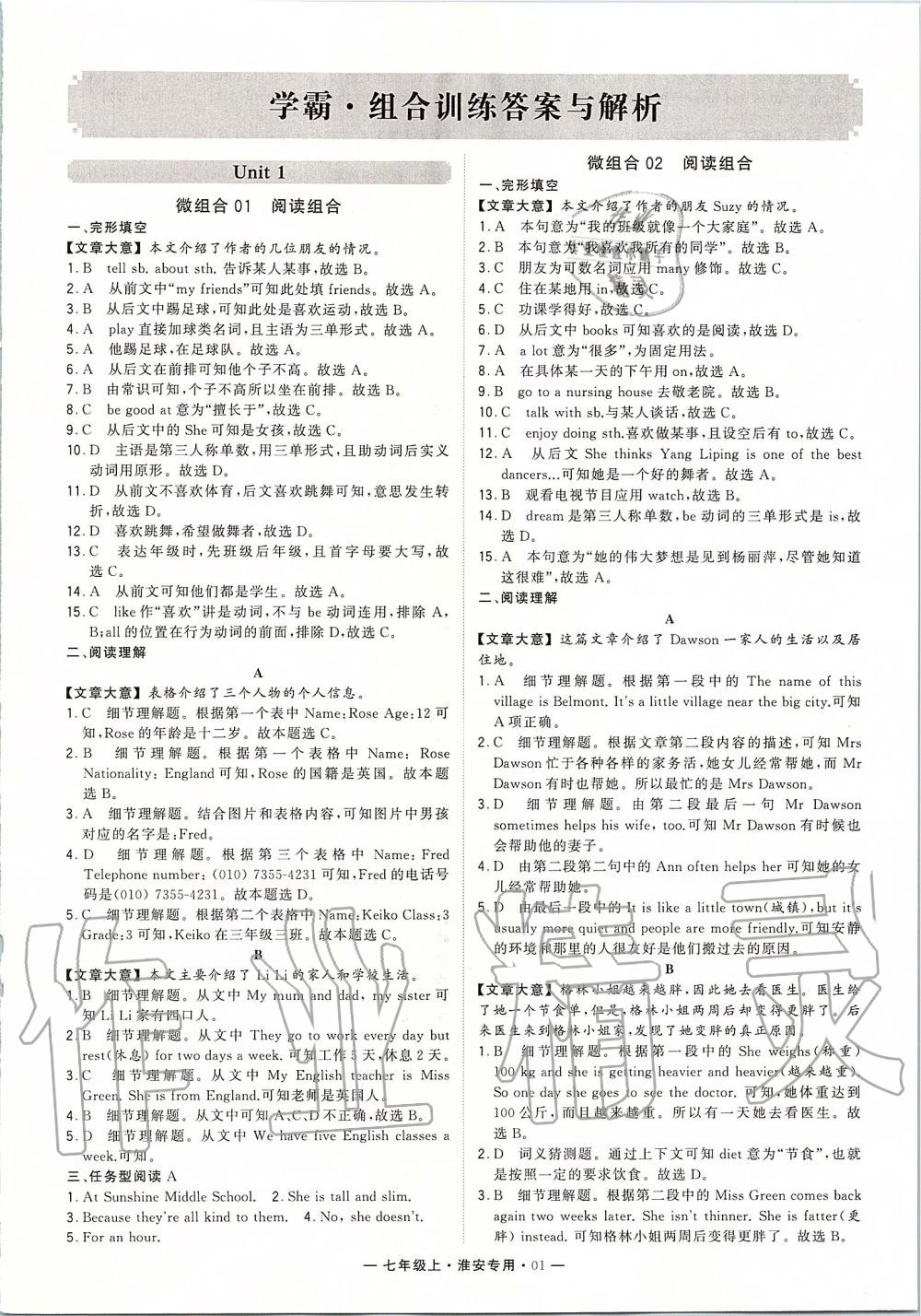 2019年經(jīng)綸學典學霸組合訓(xùn)練七年級英語上冊譯林版淮安專用 第1頁