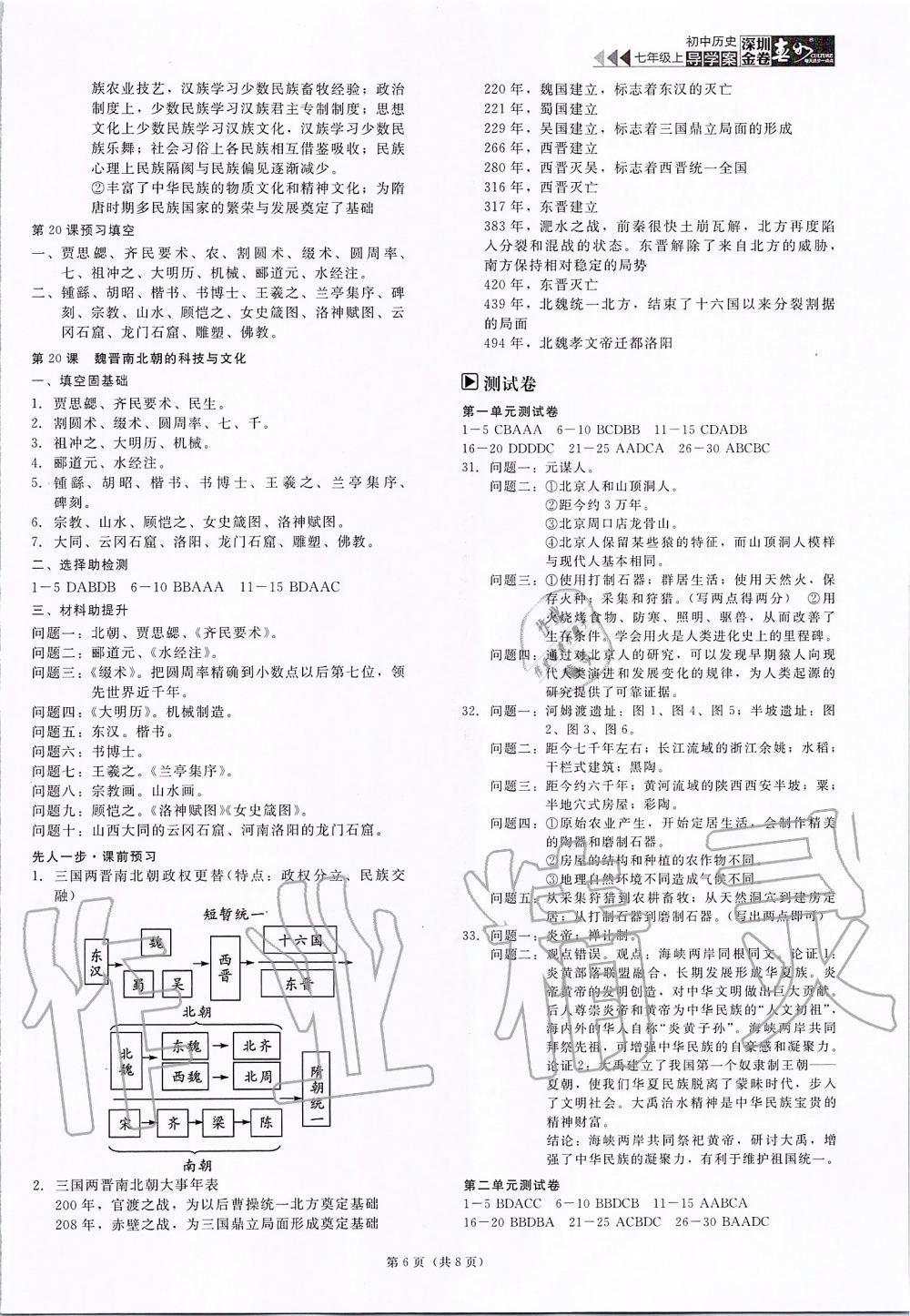 2019年深圳金卷初中歷史導學案七年級上冊人教版 第6頁