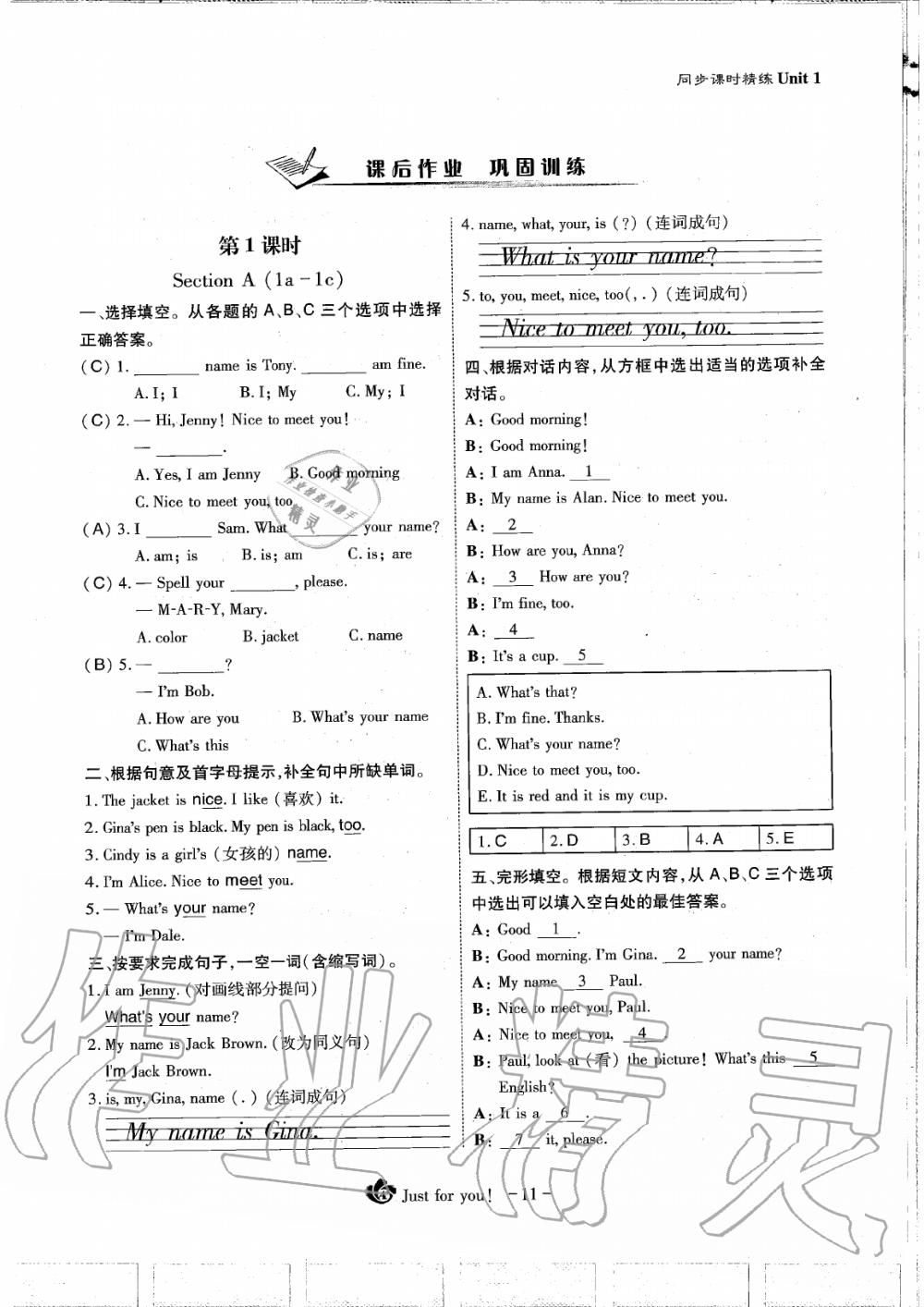 2019年蓉城优课堂给力A加七年级英语上册人教版 第11页