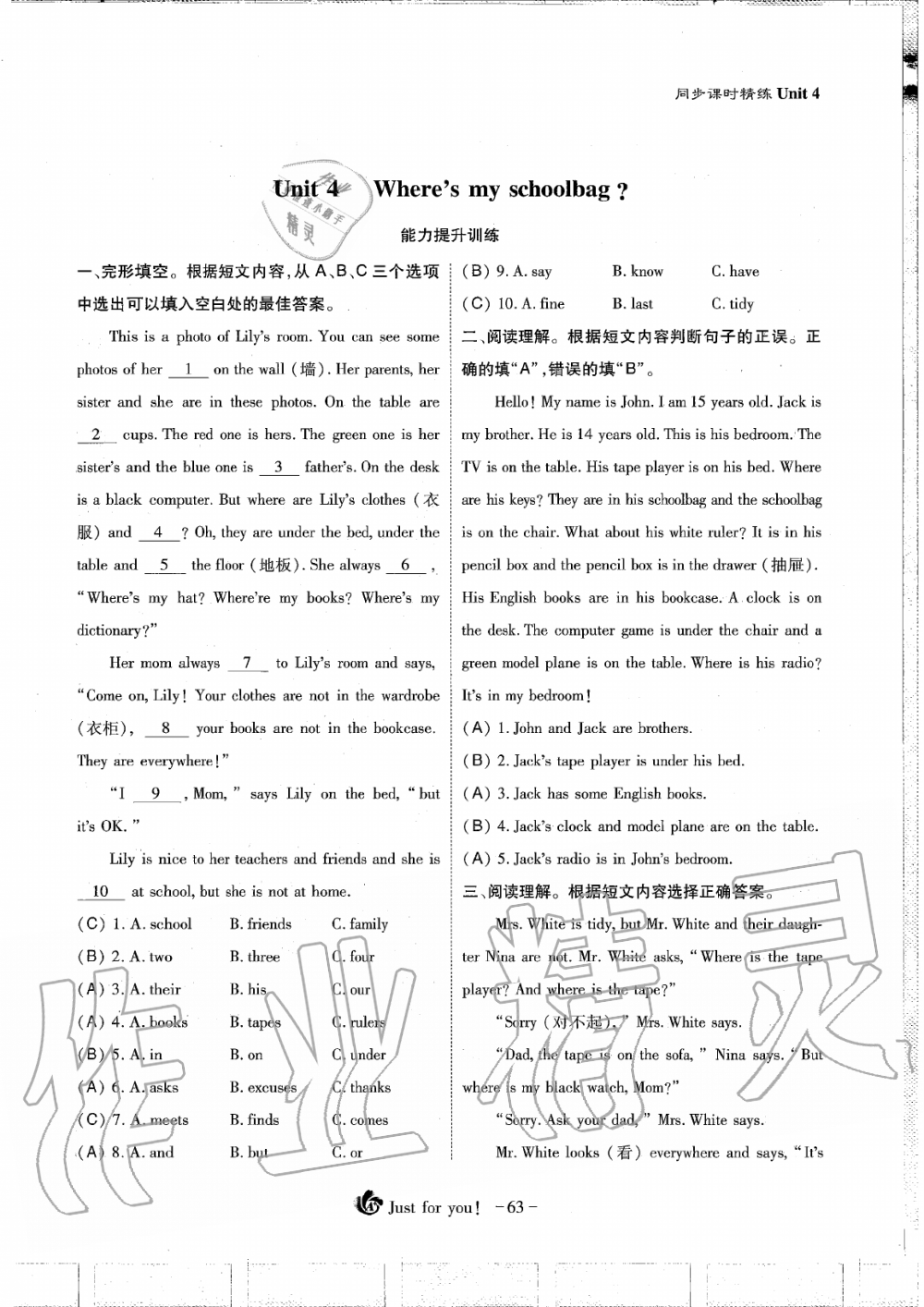 2019年蓉城优课堂给力A加七年级英语上册人教版 第63页