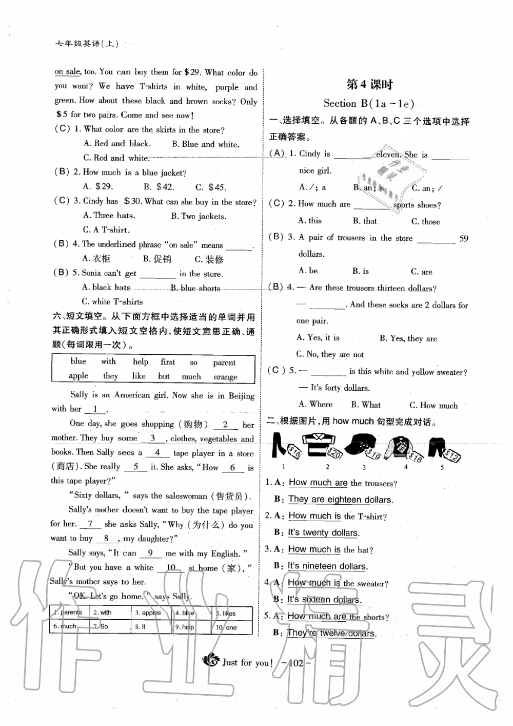 2019年蓉城优课堂给力A加七年级英语上册人教版 第102页