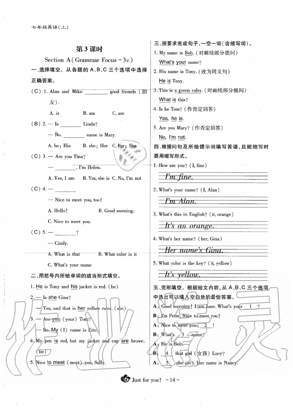 2019年蓉城优课堂给力A加七年级英语上册人教版 第14页