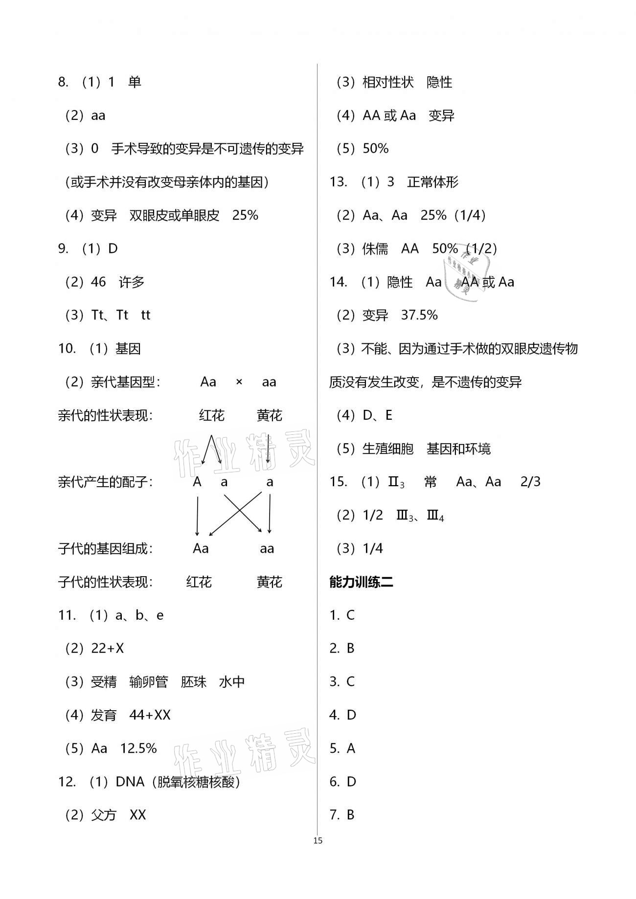 2019年行知天下八年級(jí)生物學(xué)上冊(cè)濟(jì)南版 參考答案第15頁(yè)