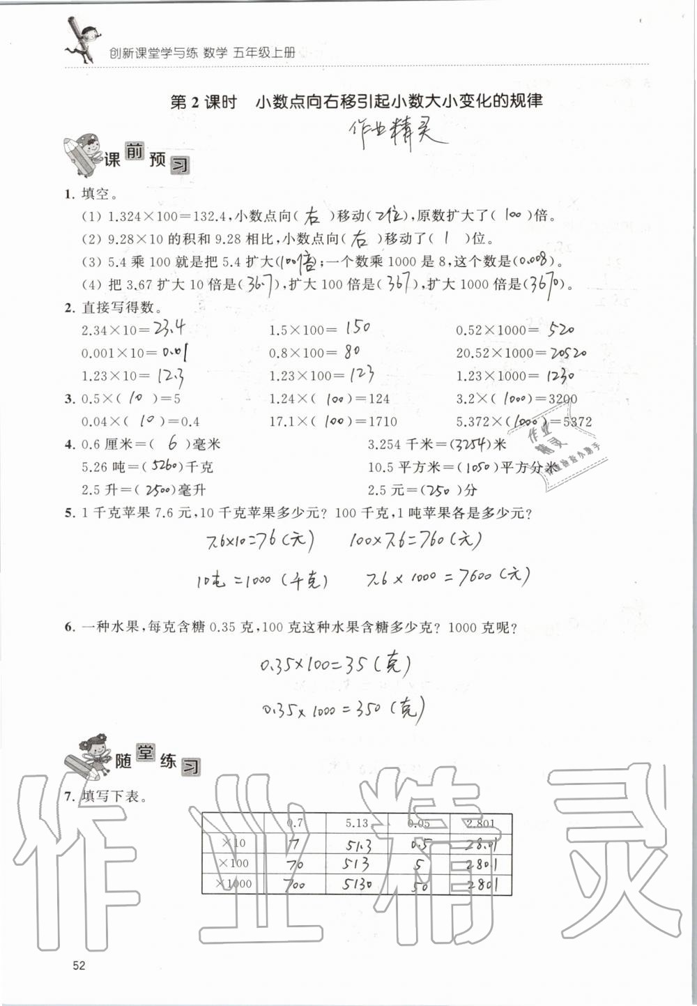 2019年創(chuàng)新課堂學(xué)與練五年級(jí)數(shù)學(xué)上冊(cè)蘇教版 第52頁(yè)