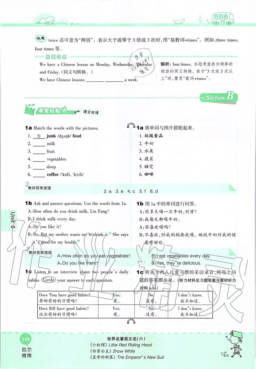 2019年课本七年级英语上册鲁教版五四制&nbsp;第110页
