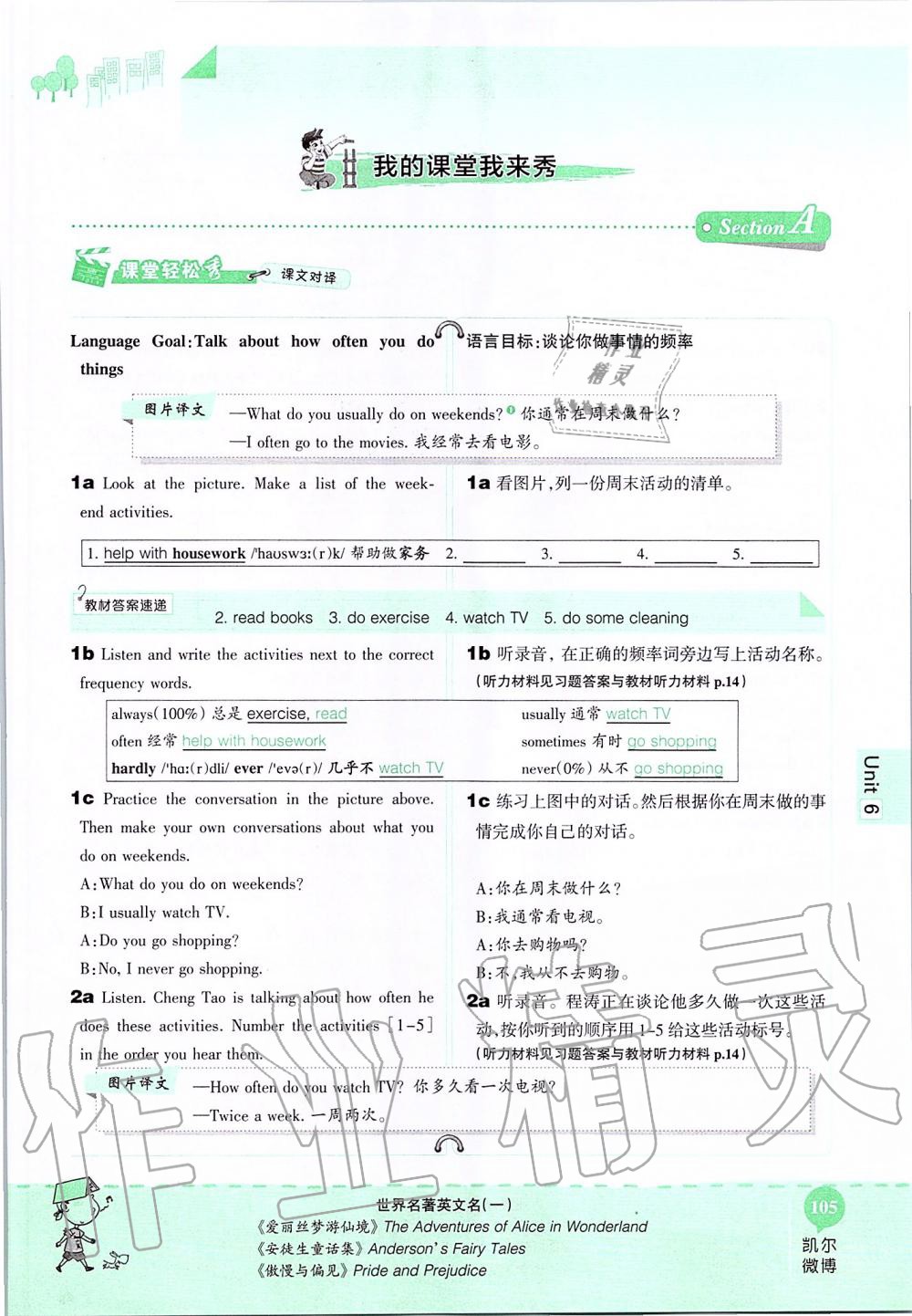 2019年课本七年级英语上册鲁教版五四制&nbsp;第105页