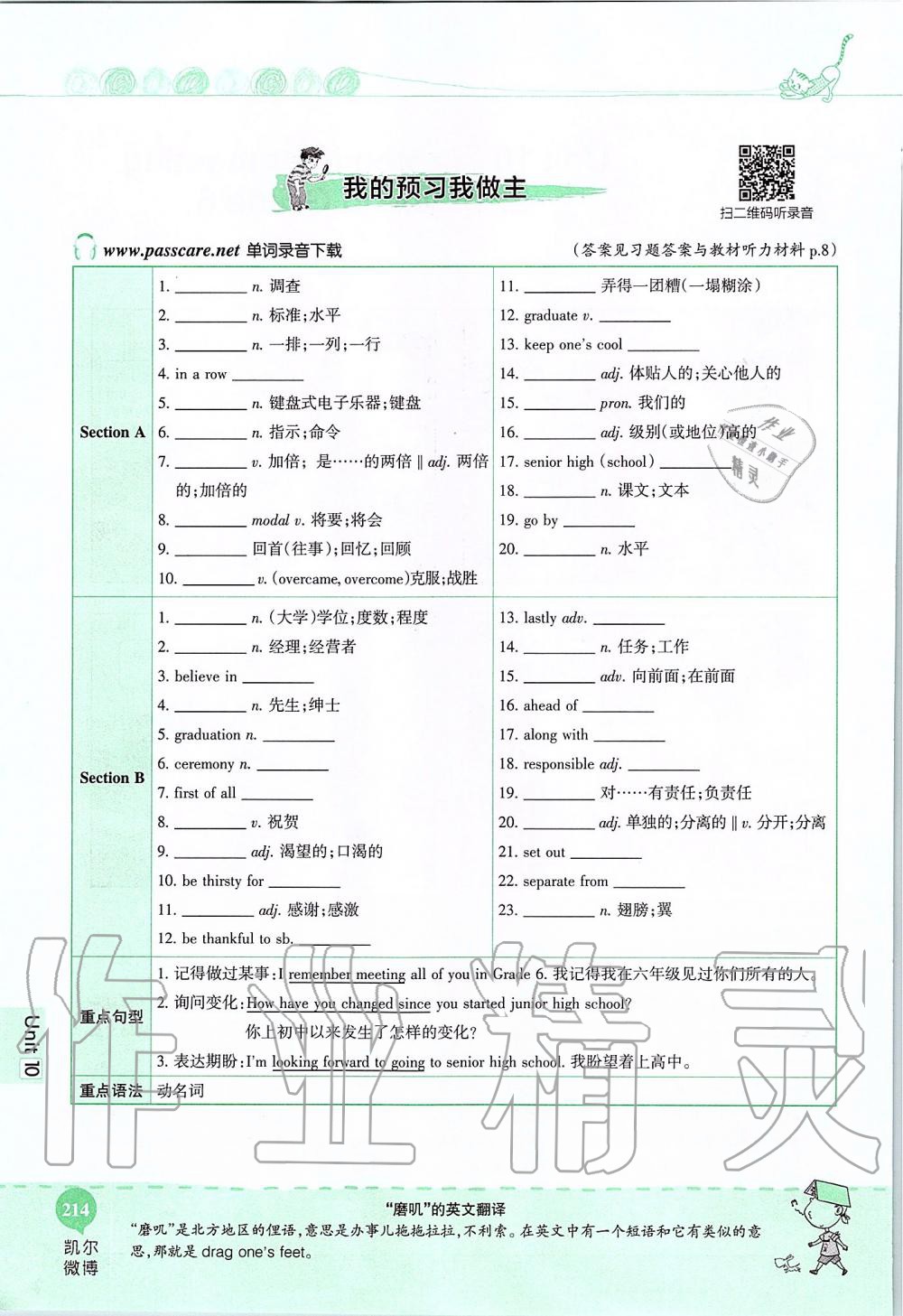 2019年课本九年级英语全一册鲁教版五四制&nbsp;第214页