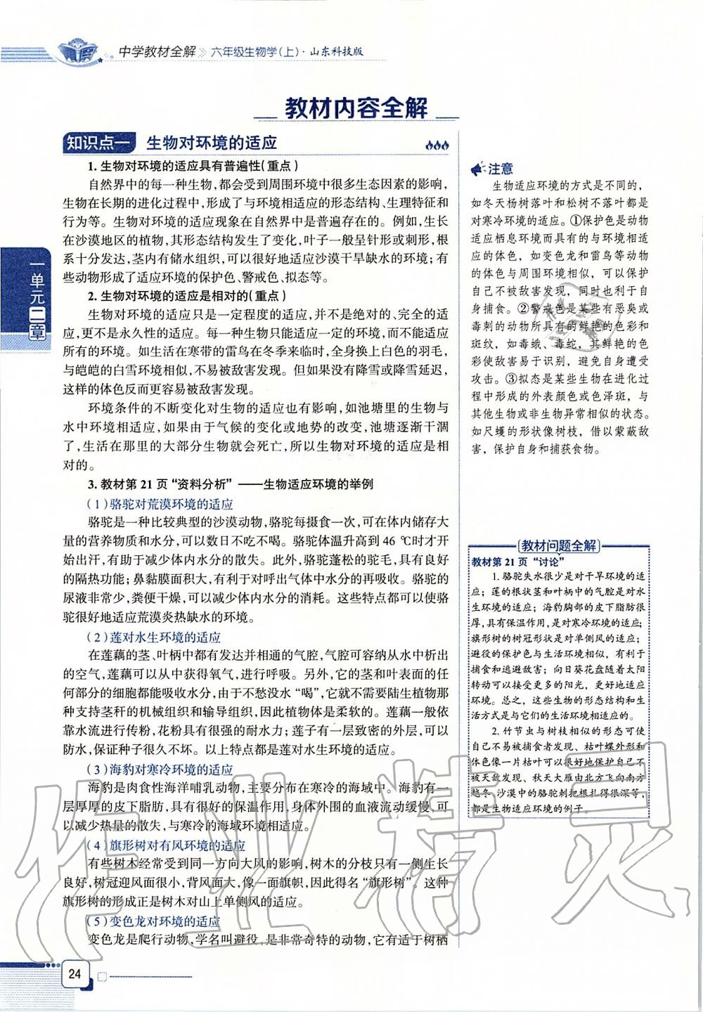2019年课本六年级生物学上册鲁科版五四制&nbsp;第24页