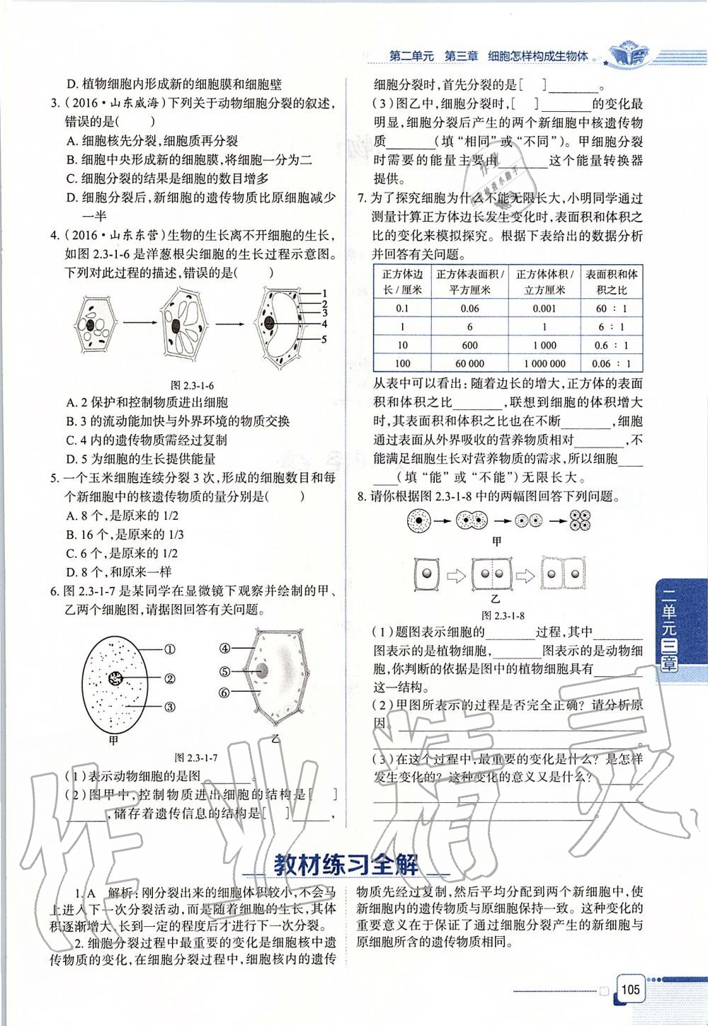 2019年课本六年级生物学上册鲁科版五四制&nbsp;第105页