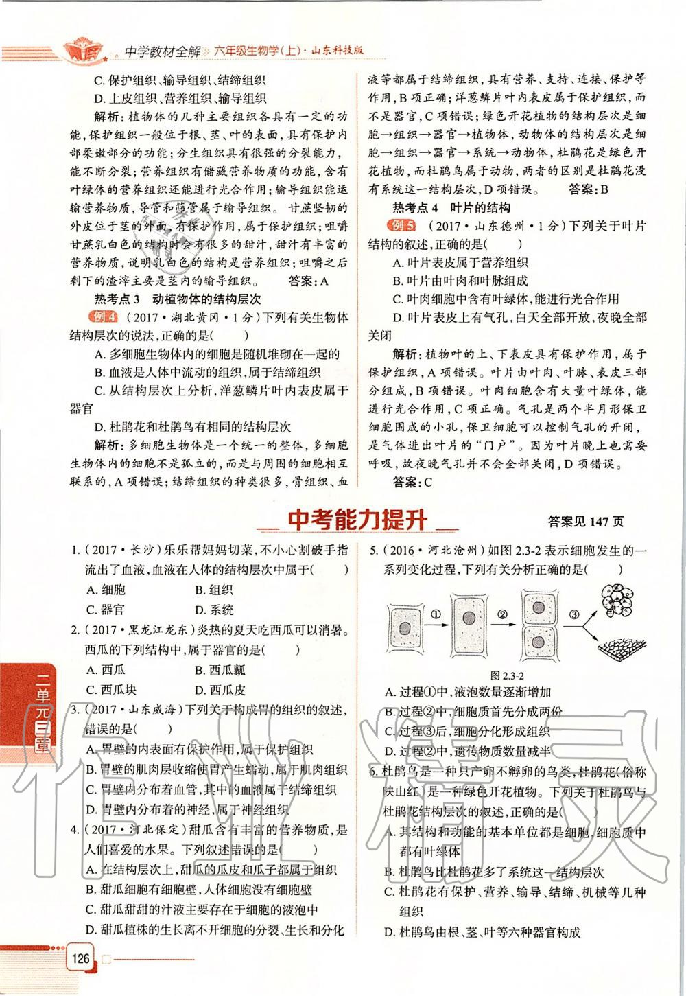 2019年课本六年级生物学上册鲁科版五四制&nbsp;第126页