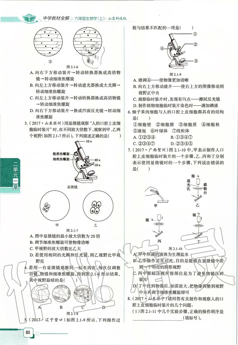 2019年课本六年级生物学上册鲁科版五四制&nbsp;第80页