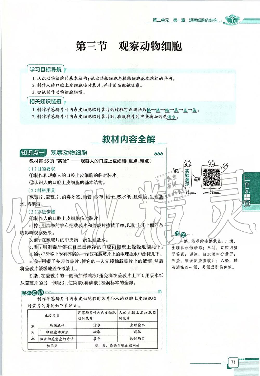 2019年课本六年级生物学上册鲁科版五四制&nbsp;第71页