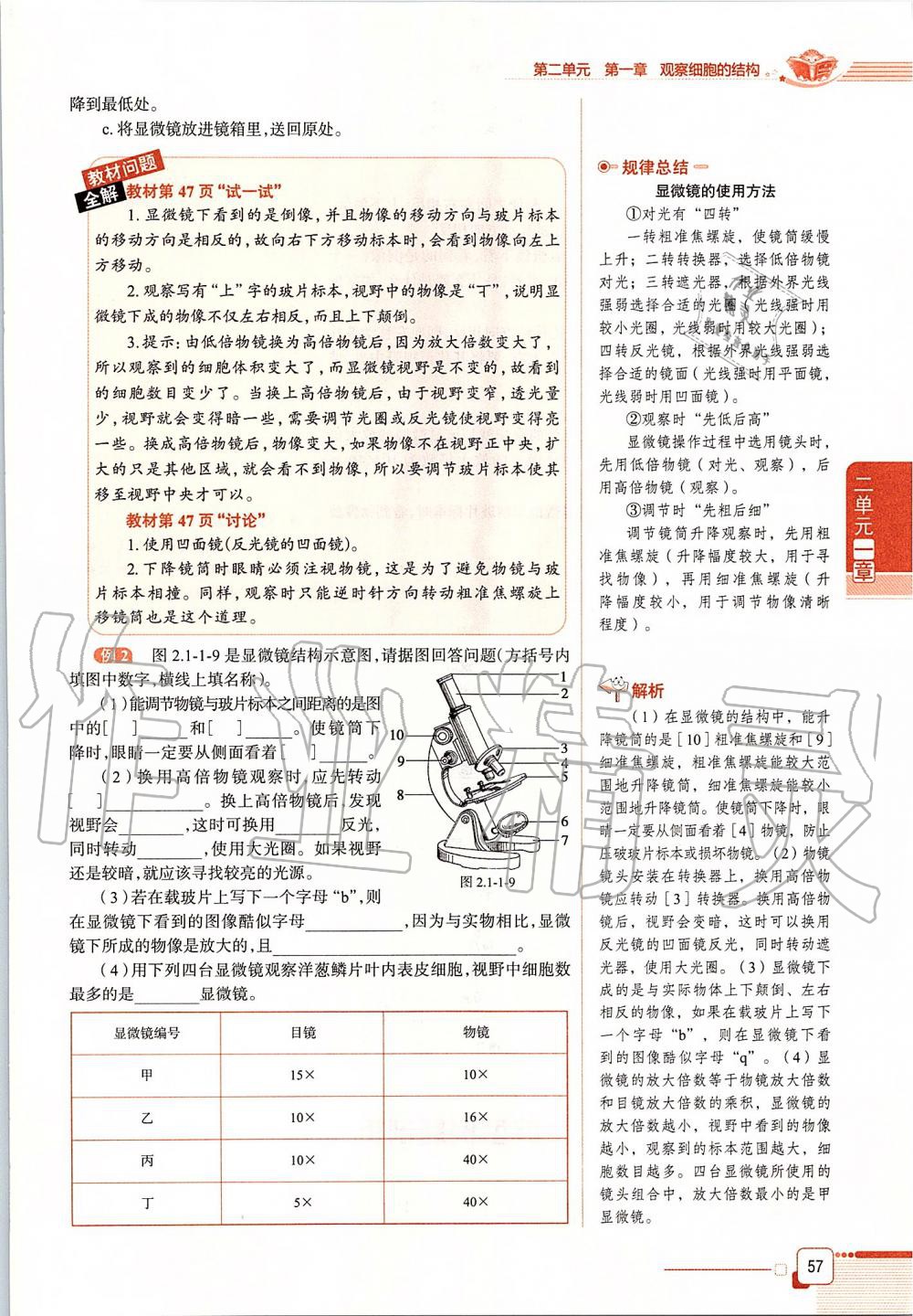 2019年课本六年级生物学上册鲁科版五四制&nbsp;第57页