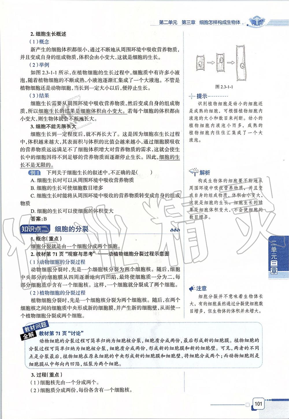 2019年课本六年级生物学上册鲁科版五四制&nbsp;第101页