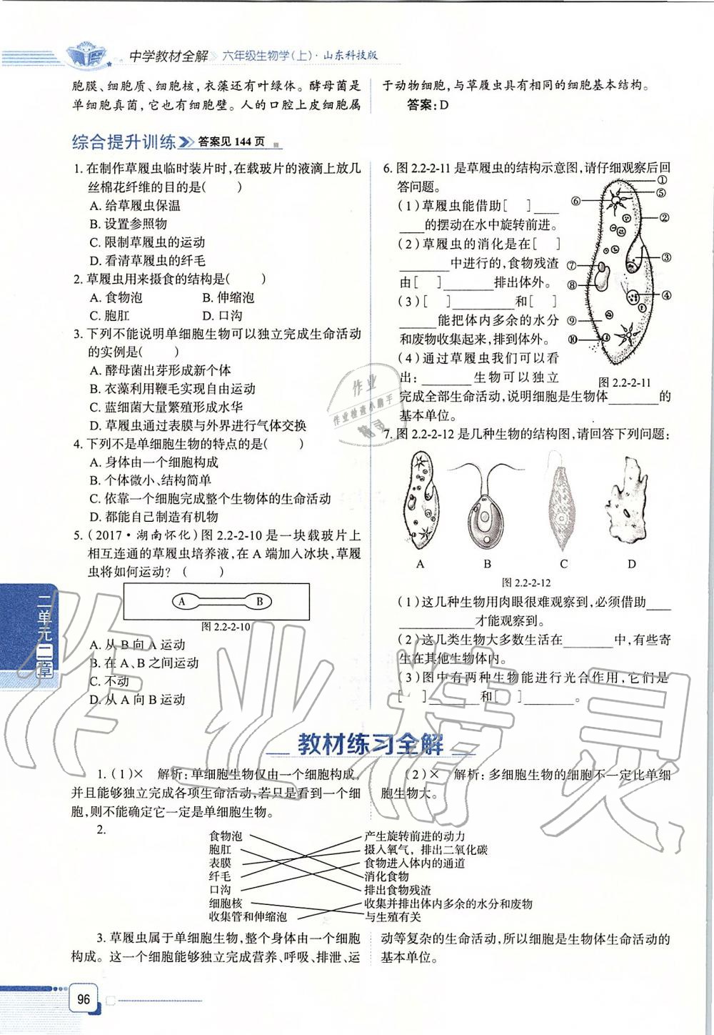 2019年课本六年级生物学上册鲁科版五四制&nbsp;第96页