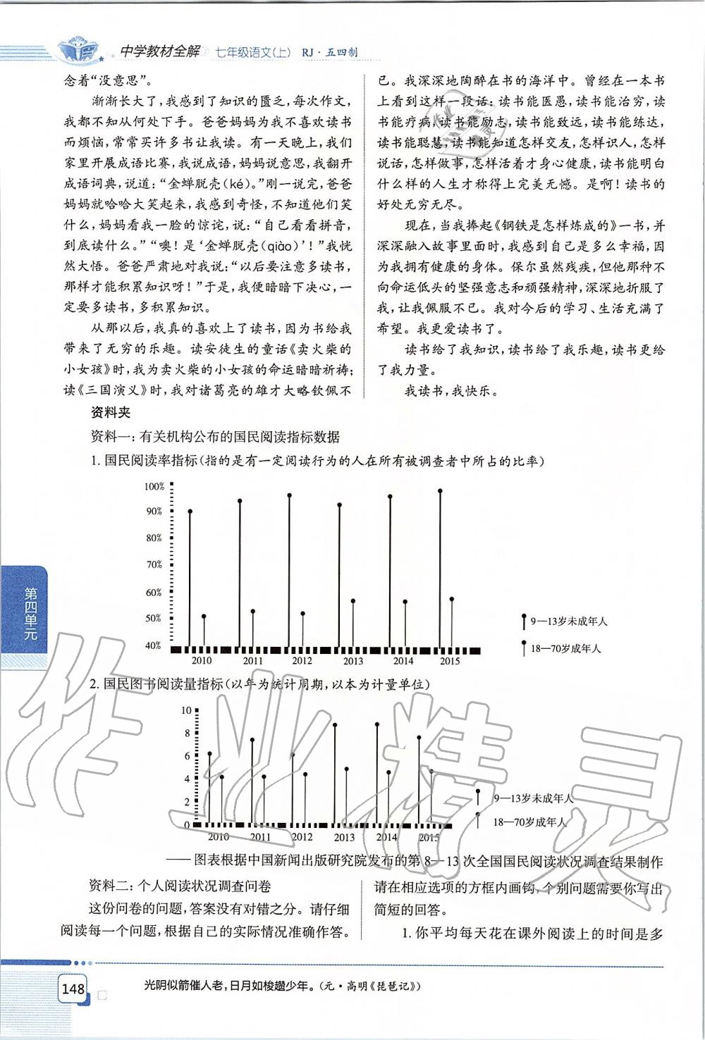 2019年課本七年級語文上冊人教版五四制 第148頁