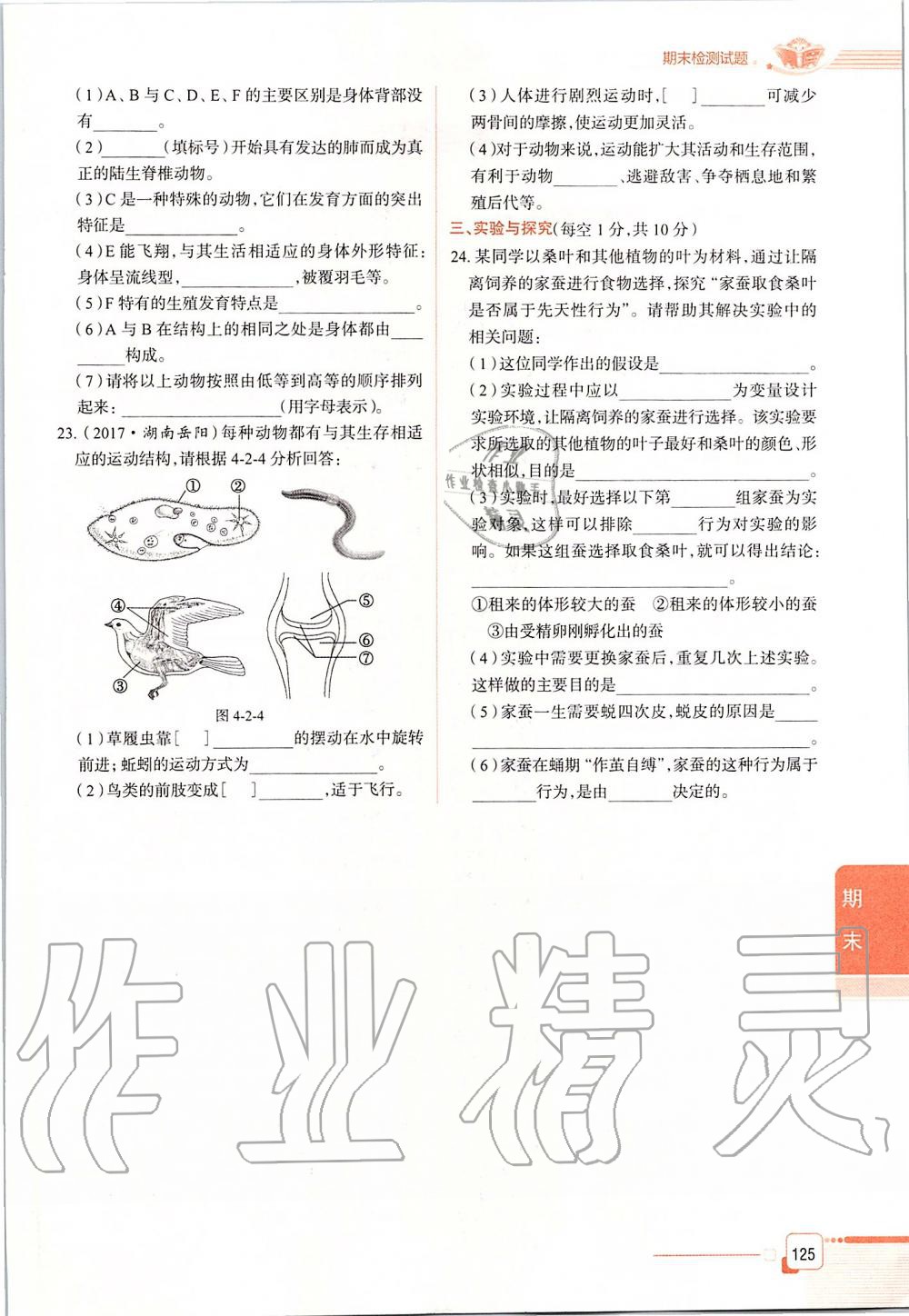 2019年课本八年级生物学上册鲁科版五四制&nbsp;第125页