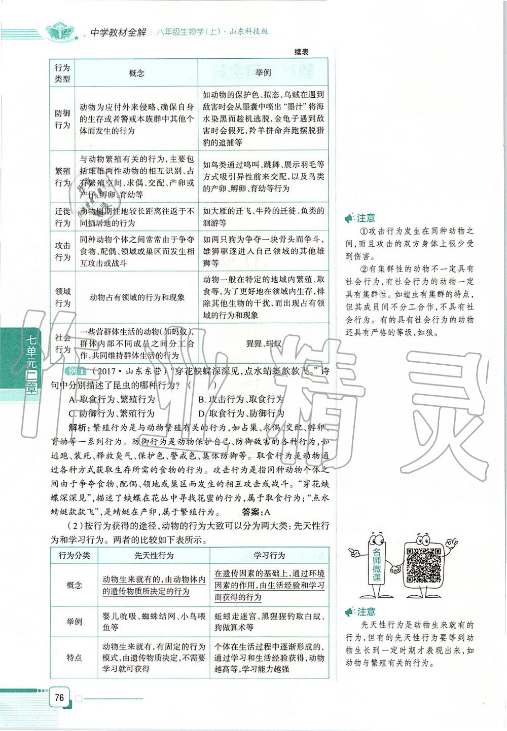 2019年课本八年级生物学上册鲁科版五四制&nbsp;第76页