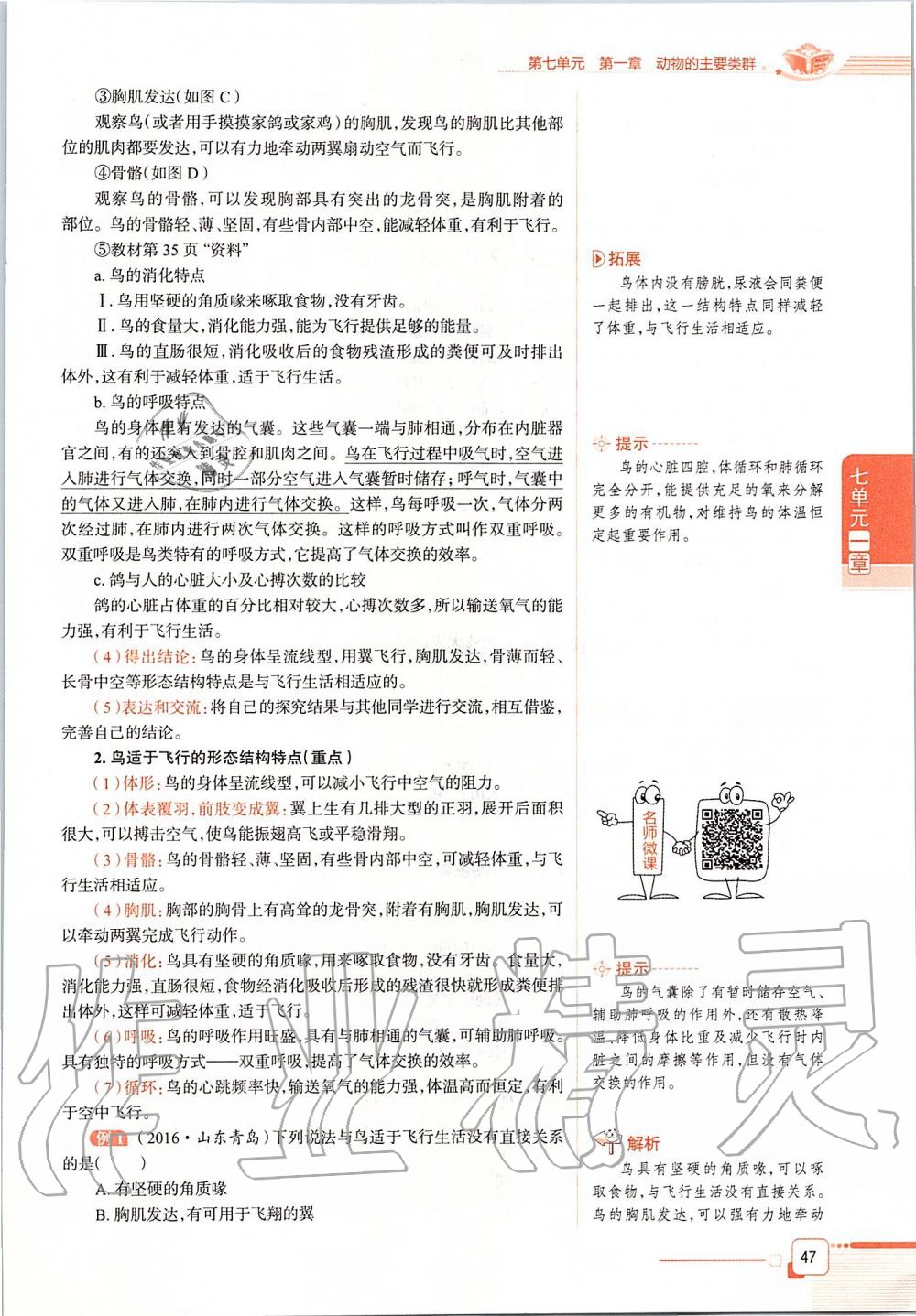 2019年课本八年级生物学上册鲁科版五四制&nbsp;第47页