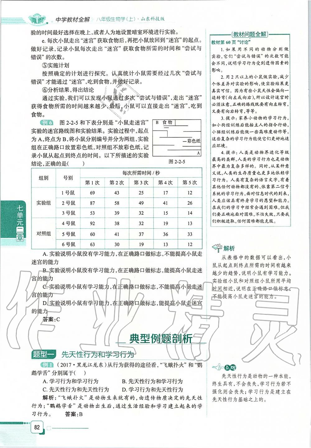 2019年课本八年级生物学上册鲁科版五四制&nbsp;第82页