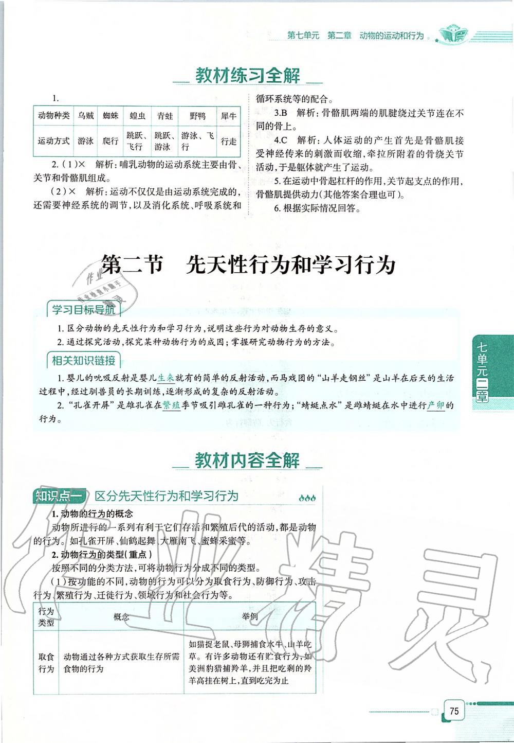 2019年课本八年级生物学上册鲁科版五四制&nbsp;第75页