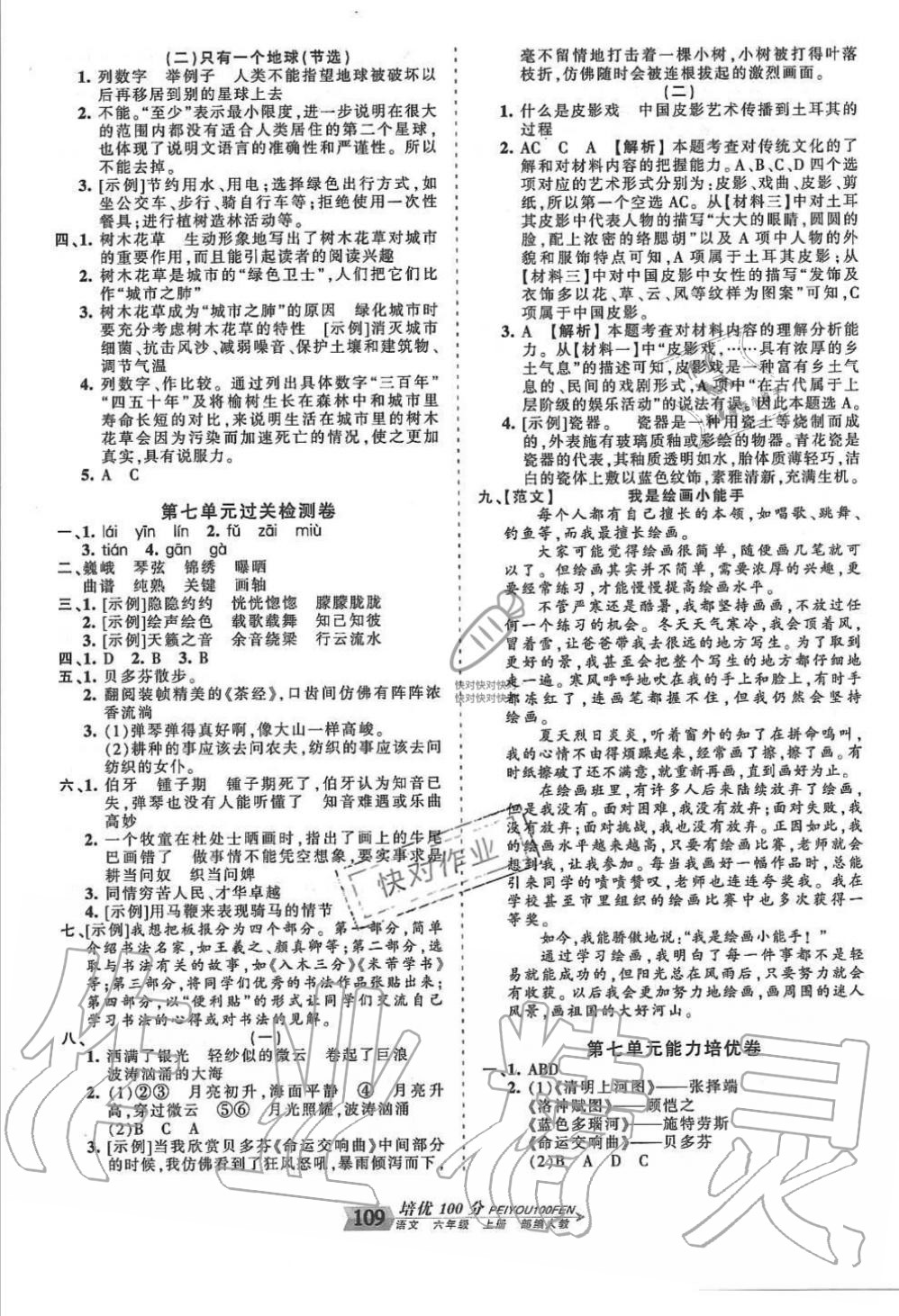 2019年王朝霞培优100分六年级语文上册人教版 第9页