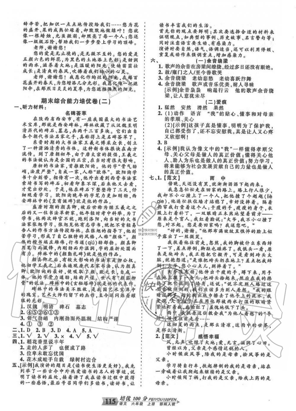 2019年王朝霞培优100分六年级语文上册人教版 第15页