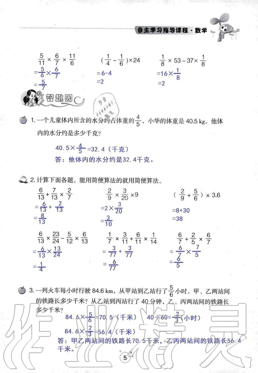 2019年自主學(xué)習(xí)指導(dǎo)課程六年級數(shù)學(xué)上冊人教版 第5頁