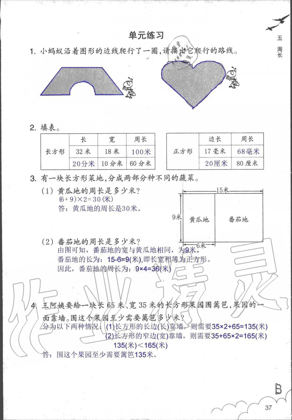 2019年數(shù)學(xué)作業(yè)本三年級上冊北師大版浙江教育出版社 第37頁