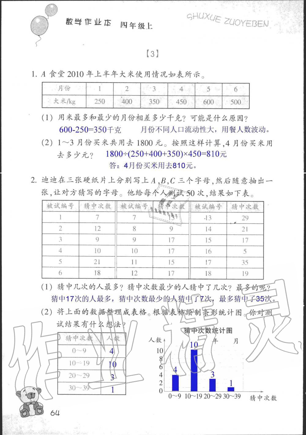 2019年數(shù)學(xué)作業(yè)本四年級上冊浙教版浙江教育出版社 第64頁