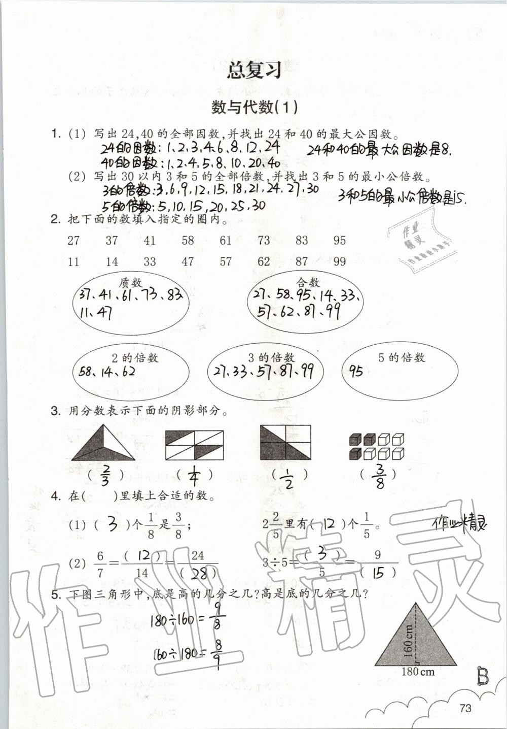 2019年數(shù)學(xué)作業(yè)本五年級(jí)上冊(cè)北師大版浙江教育出版社 第73頁(yè)